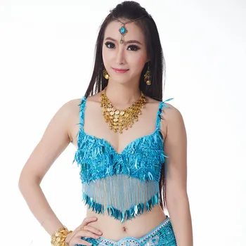 Orientálne Tanečné Kostýmy Nový Príchod Trblietajúce Sequined Podprsenka Top Korálkové Strapce Tanec Kostým Sexy Visí Mince Diamond