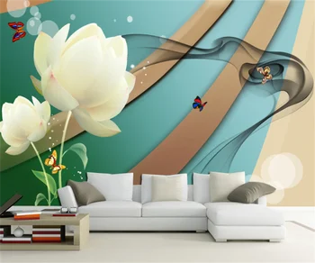 Nordic fantasy white lotus módne osobnosť TV pohovkou, spálňa pozadia, tapety, nábytok, dekorácie 3D samolepky na stenu abstraktných