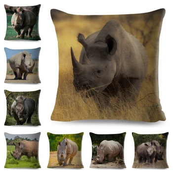 Afrika Wild Nosorožec obliečka na Vankúš Dekor Zvierat Vytlačené Vankúš pre Domáce Auto Sofa Polyester Vankúš 45*45 cm