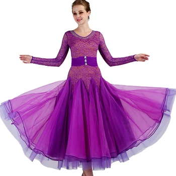 fialová Spoločenský tanec šaty čipky štandardné ballroom dance šaty junior ballroom dance šaty mq090