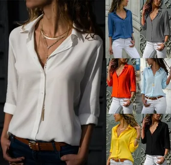 Dámske Topy A Blúzky Pevný Biely Šifón Blúzka Office Tričko Blusas Mujer De Moda 2021 Dlhý Rukáv Ženy, Košele, Oblečenie