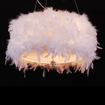 Spálňa foyer led žiarovka voliteľné oblak, perie štýl biele moderné stropné závesné prívesok lampa s krištáľovo pierko