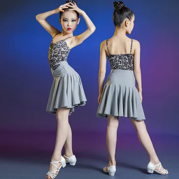 Latinské Tanečné Kostýmy Dievčatá Šaty Ženy Bez Rukávov Sukne Súťaže Leopard Tlač Podväzkové Sukne Top Slim Fáze Výkonu