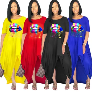 S-5XL Dashiki Afriky Šaty Pre Ženy, Plus Veľkosť Krátky Rukáv Tlač Nepravidelný Maxi Šaty Módne Dlhé Vestidos Afrike Oblečenie