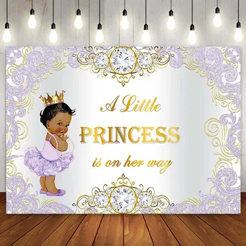 Malá Princezná Black Baby Sprcha Pozadie Dievča Strany Stene Plagát, Banner Dekorácie Striebro Fialový Diamant Pozadí Vinyl 7x5ft