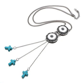Nové DJ0146 Krása Móda 2 vzor tlačidlá turquoisel kríž reťazca Snap náhrdelník 60 cm fit DIY 18 MM modul tlačidiel šperky
