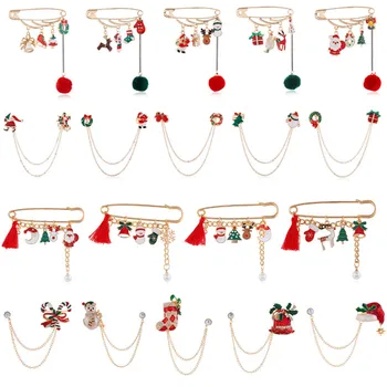 Vintage Červená Strapec Plyšové Loptu Vianočná Čiapka Santa Bell Zliatiny Pin Šperky, Módne Vianočné Snehuliak Elk Príslušenstvo Brošňa