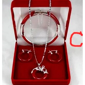 šperky Krásne remeselne červená jade náramok, náhrdelník & náušnice set >>veľkoobchod Quartz jade CZ kryštálmi