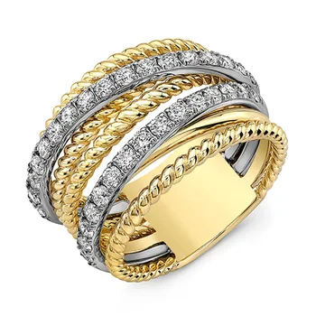 USTAR Multicycle Dvoch Farbách Prstene pre ženy, mužov, Šperky CZ Kryštálmi Zlatá farba široký Krúžky Žena Anel Módne Šperky Dary