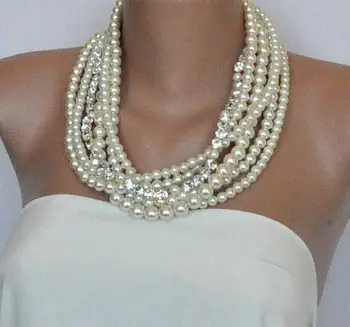 Dokonalý Svadobný Pearl Šperky Nevesty Bielych Sladkovodných Perál Crystal Drahokamu Módne Perlový Náhrdelník Očarujúce Ženy Darček