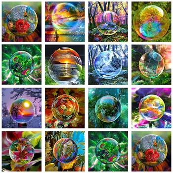 5D DIY západ Slnka okrúhla Bublina Plná Námestie Diamond Maľovanie Foto Vlastné Farebné Ručne Drahokamu Mozaiky Domov Izba Stenu Decor