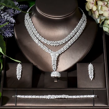 Móda Dvojitej Vrstvy 4PCS Luxusné Indické Šperky Set Pre Ženy, Svadobné Party Kubický Zirkón Crystal Dubaj Svadobné Šperky Set N-830