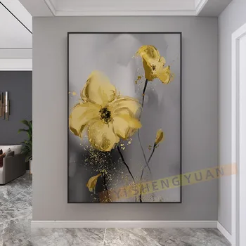 Hot Predaj Vysoko Kvalitnej 100% Handmade Golden Flower Olejomaľba Na Obývacia Izba Jedáleň Domáce Dekorácie Na Stenu Umenie Frameless