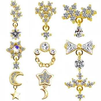 Fashion Kamienkami v Nose Piercing Šperkov Kubický Zirkón Visiace Mesiac, Hviezdy Nose Krúžok Piercing Nariz Telo Šperky pre Ženy