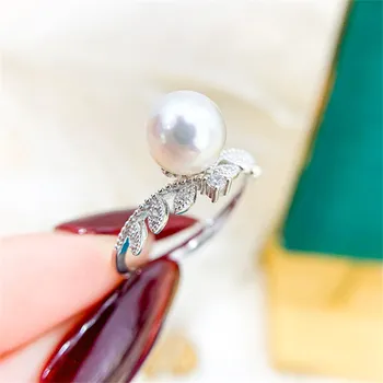 S925 mincový striebro zabalené skutočné zlato pol otvor perličiek držiteľ krúžok ručné diy sticky crystal pearl vložkou prázdny držiak otvoríte krúžok