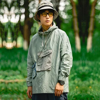 ASHFIRE 21SS MESTSKEJ VONKAJŠIE módne Japonský štýl starej školy, ľahký plášť kože kabát na ochranu pred Slnkom oblečenie kapucňou bundy