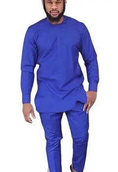 Africké móda, tričká a nohavice royal blue nohavice sady senátor štýl človeka ženícha obleky na mieru strany nosenie Afriky oblečenie