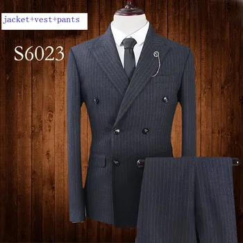 Nové Čierne Obleky Business Bežné Tri Kus Jednoduché Starať Dvojité Breasted Formálne Kvalitné Mens Plus Veľkosť Mlxl2xl3xl4xl5xl