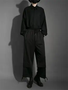 Pánske nové klasické tmavé Yamamoto kaderníctvo šaty a dva voľné plus veľkosť bežné 9 delič širokú nohu nohavice
