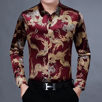 Nové 2020 Muž Zamatové Šaty na Jeseň v Číne Drak Vzory Pleuche Tričká Dlhý Rukáv Mäkké Oblečenie pre Mužov