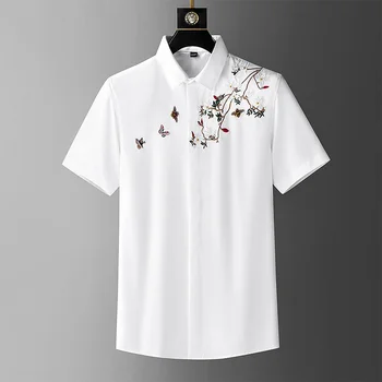 kvet Vysoký zmysel slivka bee výšivky biele pánske krátke rukáv lete nové luxusné kvality top bežné obchodné tričko mužov