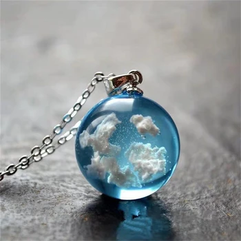 Elegantné Transparentné Živice Rould Loptu Mesiac Prívesok Náhrdelník Ženy Blue Sky Biely Oblak Reťazca Náhrdelník Módne Šperky Darčeky pre Dievča