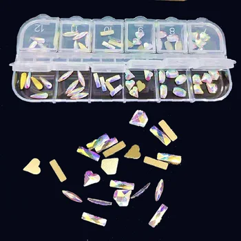 Nail Art Stass Nálepky AB Crystal Mix Tvar Efektne Tvarované Box Farebné Sklo Rainbow dekoračný Kameň Pre 3D Nail Art, Ozdoby