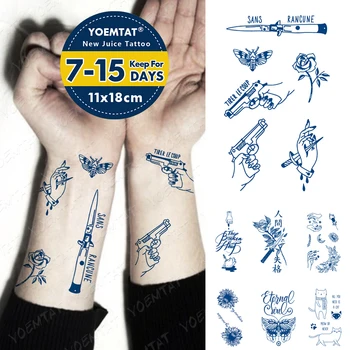 Modrý Atrament Šťavy Nepremokavé Dočasné Tetovanie Nálepky Strelec Nôž Kvet Body Art Falošné Tatto Muži Ženy Dlhotrvajúci Malé Tetovanie