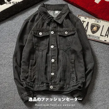 VERSMA 2018 Jar Japonský Harajuku Vintage Motocykel Denim Jacket Kabát Mužov Bežné Dlhý Rukáv Nadrozmerné Denim Shirt Mužov 5XL