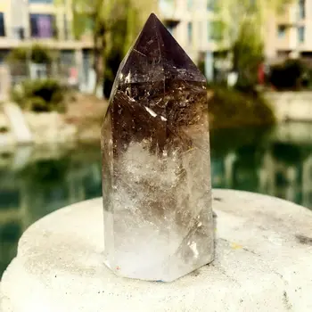230-260 g Prírodné Údené Quartz Obelisk Crystal Prútik Uzdravenie Ducha Kameňa