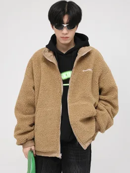 SYUHGFA pánskeho oblečenia 2023 Jeseň Zima ovčej vlny Voľné Oboch Stranách Nosiť Kabát Pre Mužov kórejský Streetwear Zips Bundy