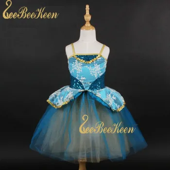 Baletné Šaty Pre Dievčatá, Modrá Klasického Baletu Dlho Tutu Balerína Fáze Show Oblečenie Načechraný Moderné Finery Ženy Tanečné Kostýmy