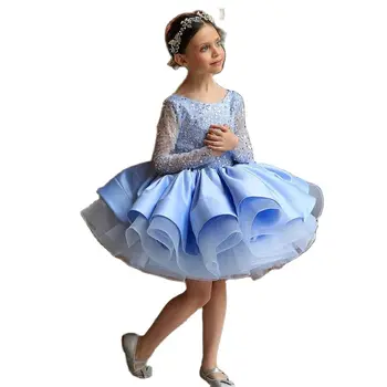 Lesk Modrá Kvetina Dievča Šaty Sequin Baby Girl Dress Opuchnuté Princezná Roztomilé Detské Šaty Dieťa Narodeniny Šaty Na Prvé Sväté Prijímanie